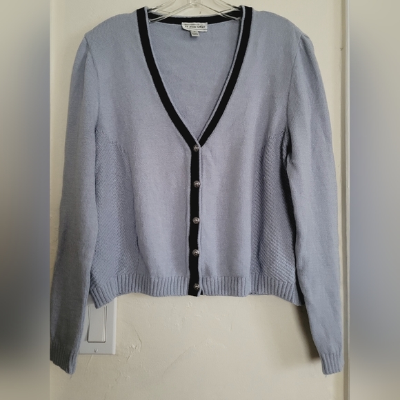 St John Sport Santana Wool Blend Cardigan Size Medium Contrast Trim Blue - Picture 1 of 14